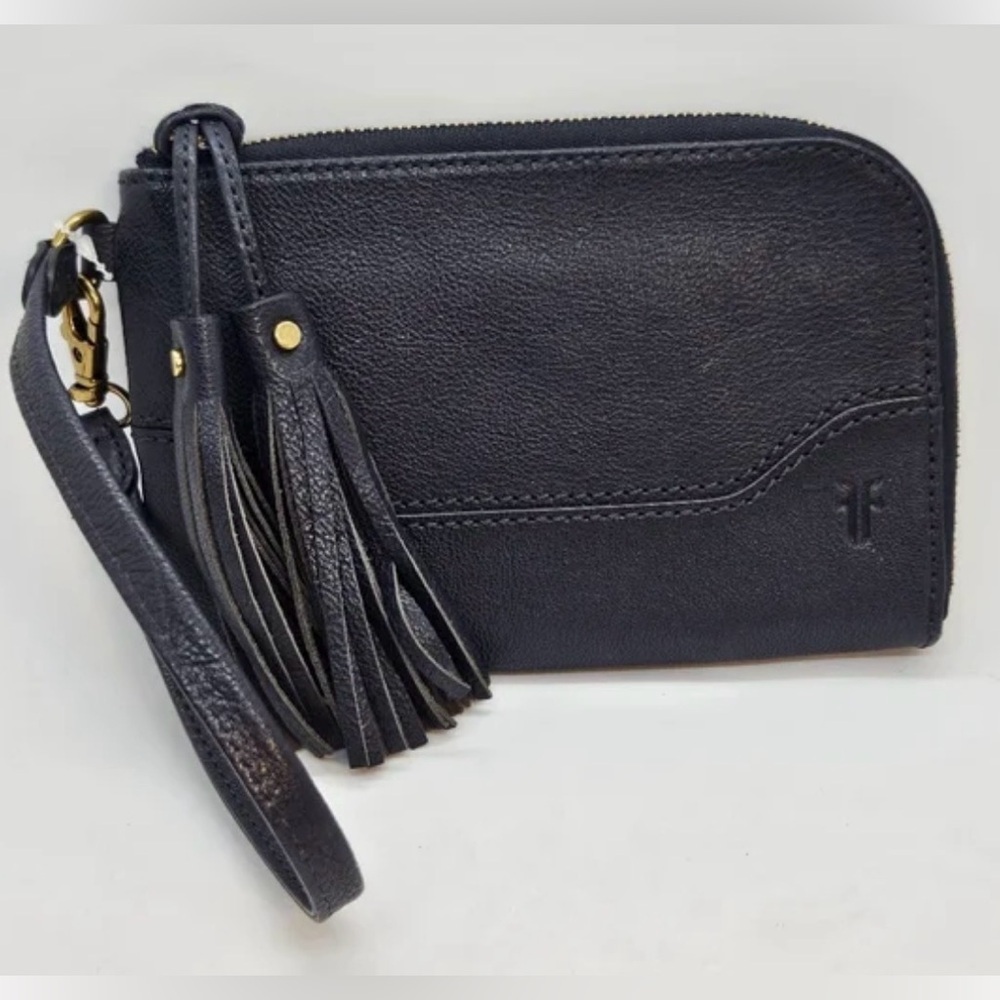 Frye Navy Blue Leather Wristlet with Fringe Tassel
